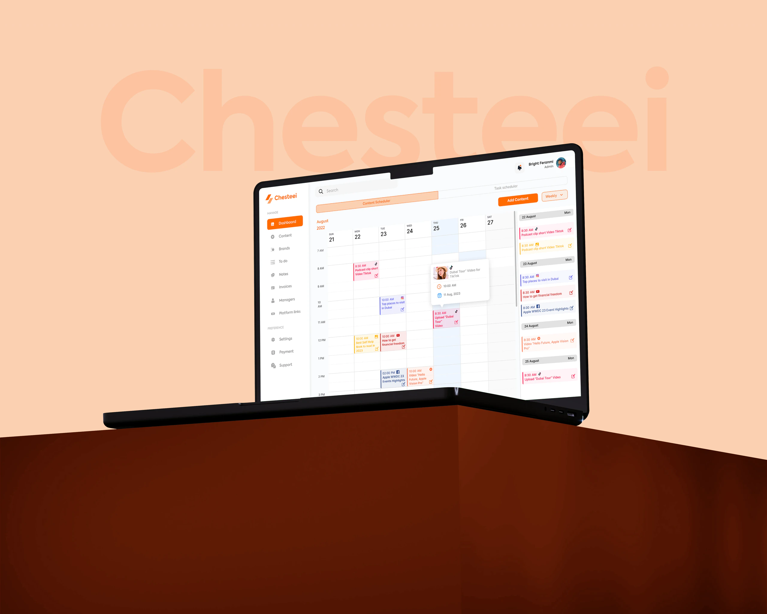 Интерфейс продукта Chesteei
